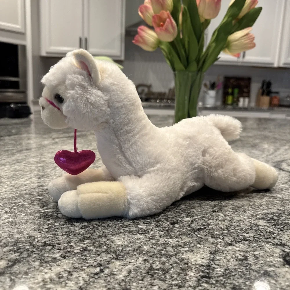 Aurora Mary Llama Plush White Stuffed Animal Pink Heart 14 Inch Clean And Soft
